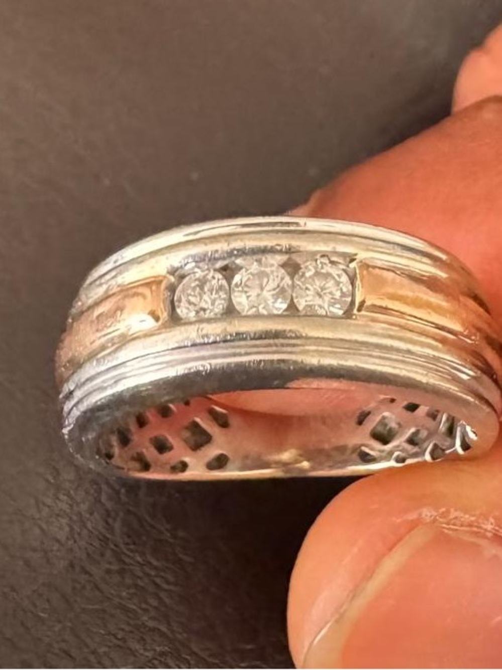 Kay Jewelers Two-Tone Band Ring with Three Clear Stones